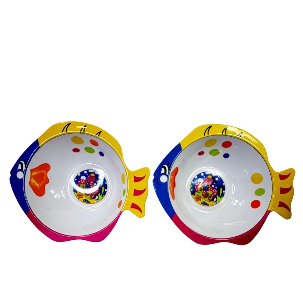 Cooks Club Sunken Treasure Fish Bowl Set 2 Melamine Colorful Ocean‎ Nautical